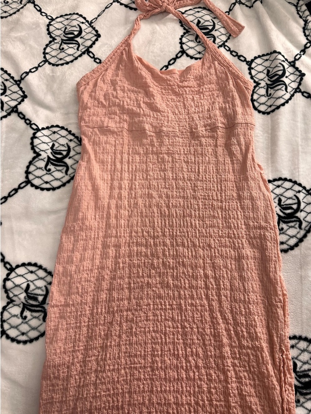 Textured Halter Midi Dress in Dusty Peach